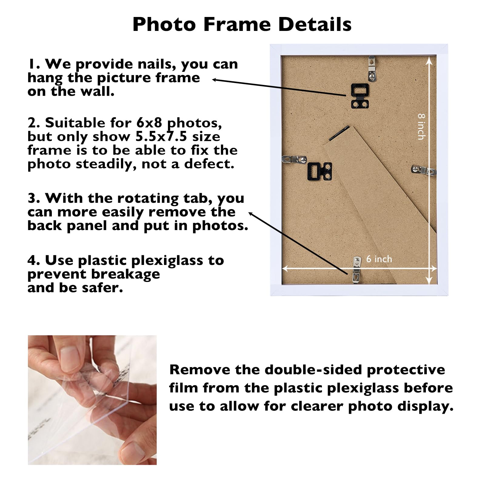 JCJMY 6x8 Picture Frame Set of 4 White for Wall Hanging or Tabletop- Wall Mounting Horizontally or Vertically, 6 x 8 Wall Galler